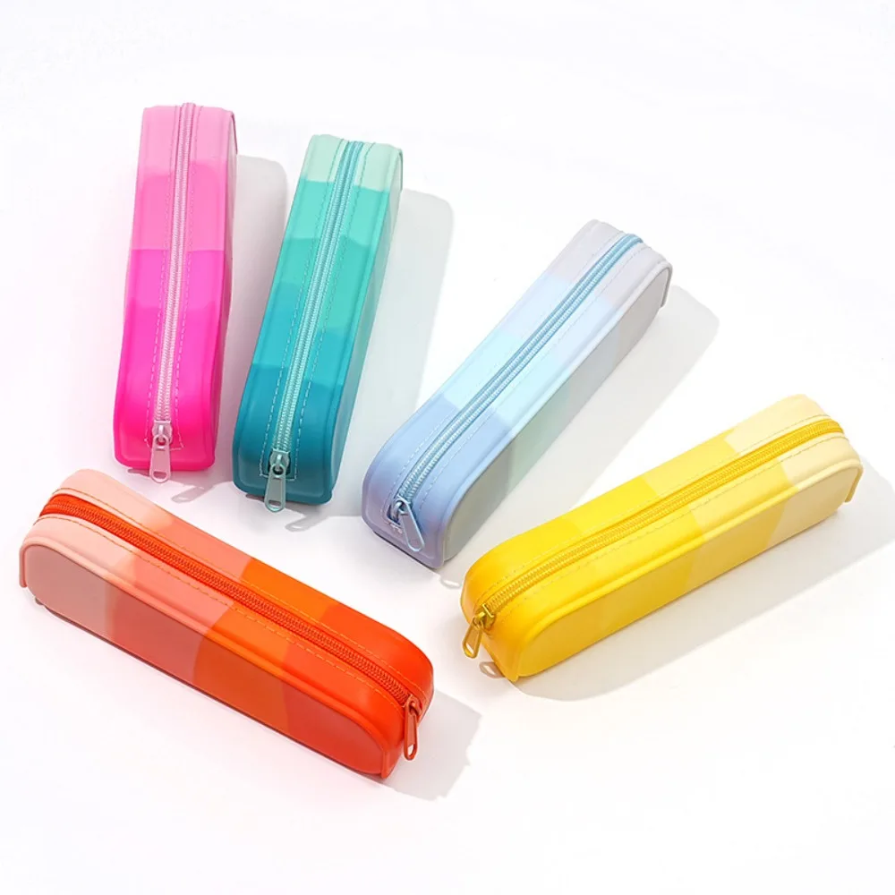 The New Hot-selling Gradient Color Silicone Pencil Case Portable Simple Large-capacity Pencil Case Cute and Simple 20cm