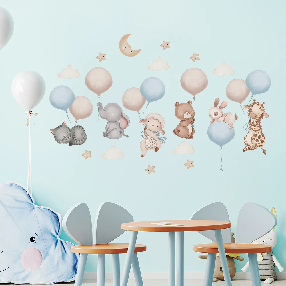 Cartoon Animal Balloon Wall Stickers With Movable Stickers For Decorating Posters And Murals In Children\'s Rooms