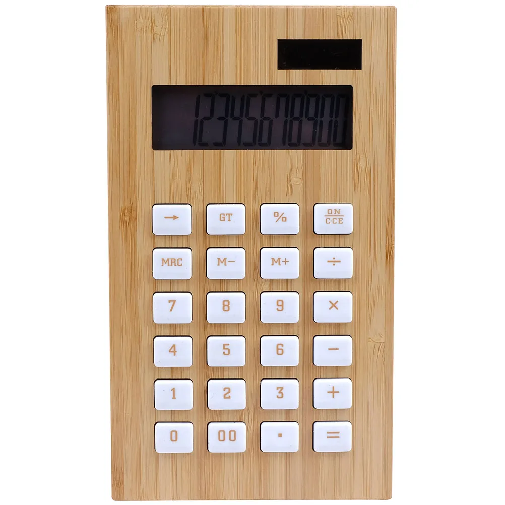 

1pc Solar Calculator Bamboo Electronic Aids Simple Portable Desk Office Student Environmentally Fashionable Design Clear
