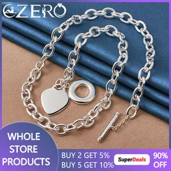 ALIZERO 925 Sterling Silver 18 Inch OT Buckle Chain Heart Lock Necklace For Women Men Fashion Wedding Engagement Party Jewelry