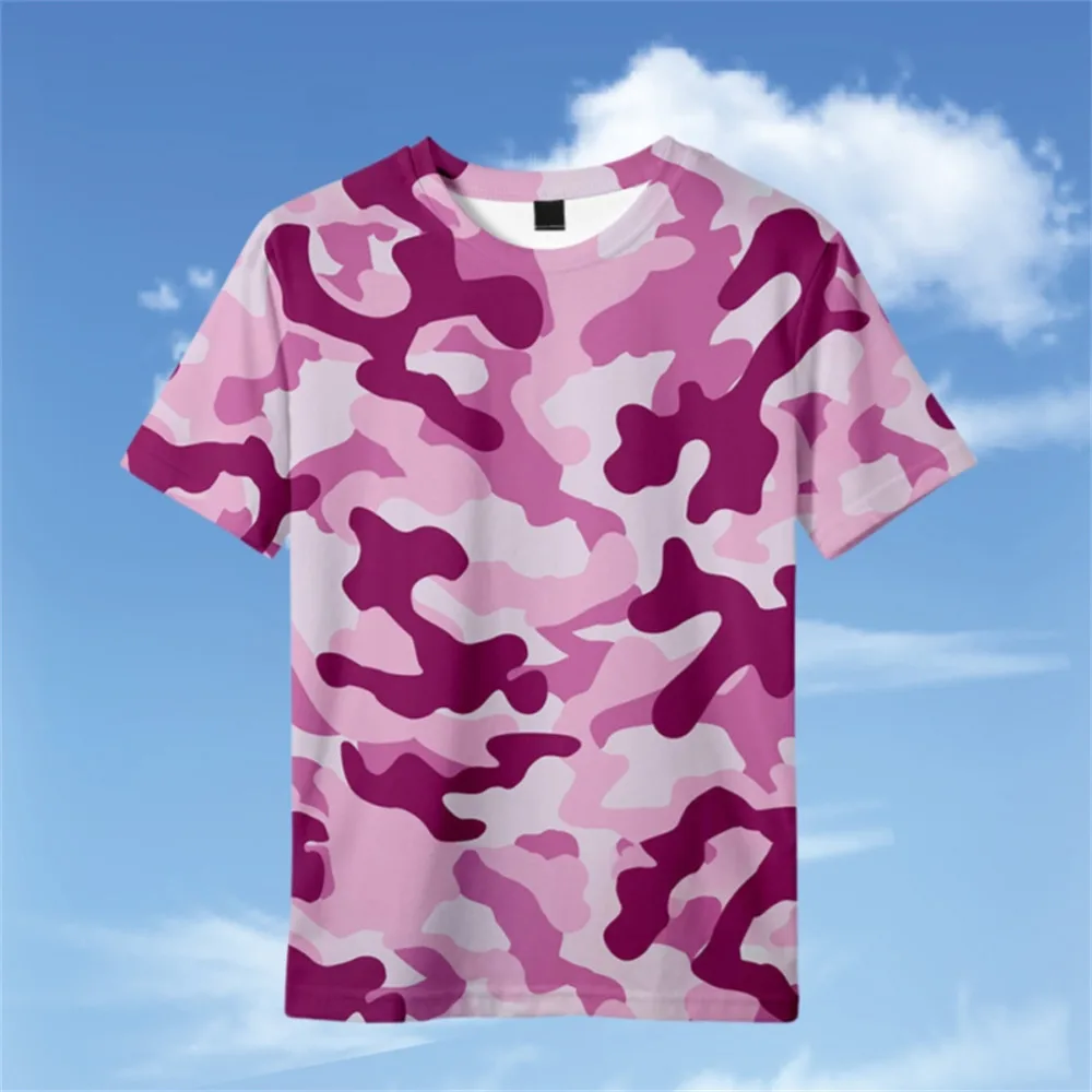 Girls Camouflage Print Short Sleeve T-Shirt Kids Tops Tees Military Training Tshirt Children\'s Clothing Boys Blue Green T Shirts