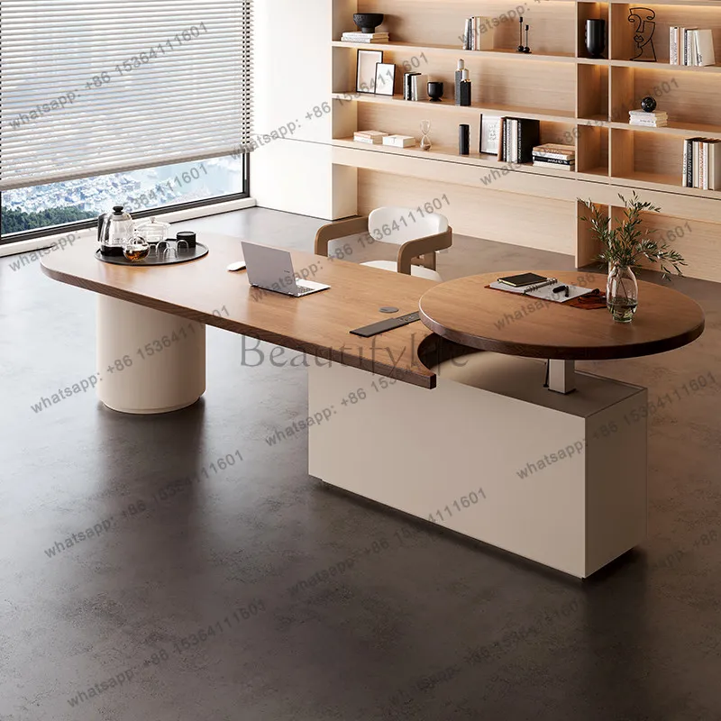 Simple Solid Wood Oval Lifting Office Conference Table Horizontal Large Board Light Luxury