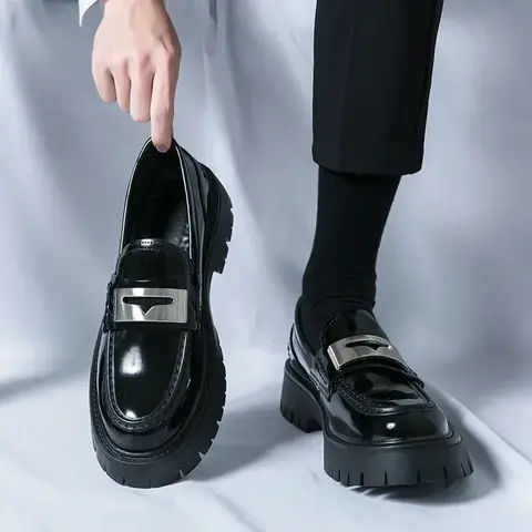 남성용 캐주얼 가죽 신발, 트렌디한 올매치 로퍼, 원피스 신발, 두꺼운 바닥, 하이 퀄리티 패션