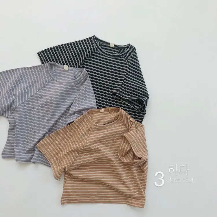 Children Striped T-shirt Summer Korean Short Sleeved Shoulder Insertion Lightweight Round Neck T-shirt for Boys and Girls Trendy