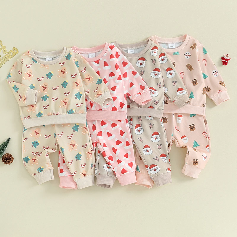 

2023-09-05 Lioraitiin 0-3Y Newborn Baby Girls Christmas Set Hat Print Sweatshirt+Elastic Waist Pants Outfits Toddler Pants Suits