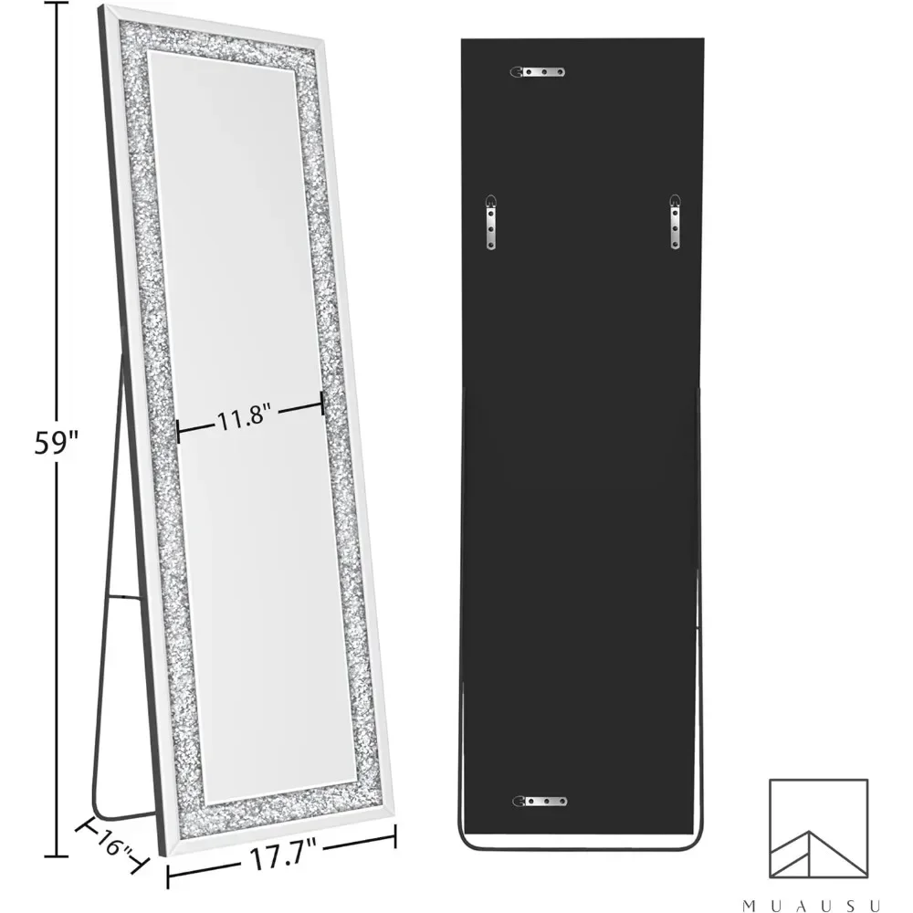 Miroir de sol en cristal, miroir complet en diamant cassé, chambre à coucher, salon, miroir mural sur pied, 59 po x 18 po