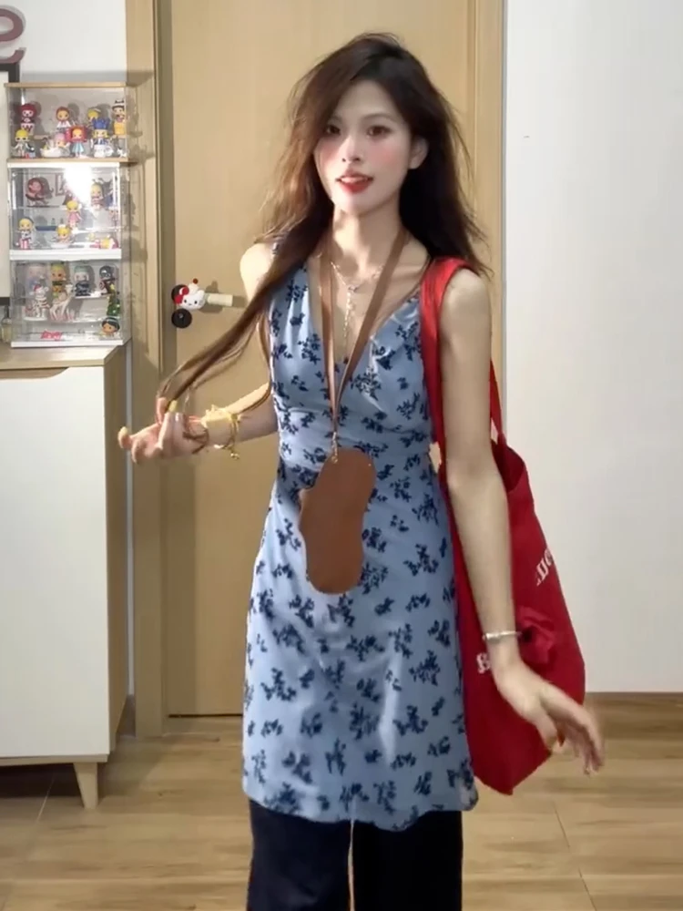 V-Ne Stampa floreale Svel Vest Dr Donna Estate Nuovo Sle Beach Vacanza Vita-Acco gonna ort A-Line Dr