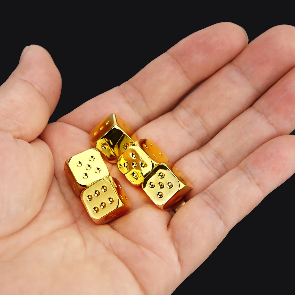 5 Stück/1 Set Metallwürfel Gold/Silber/Bronze Lustige Spielwürfel Sechsseitige Entscheidungswürfel Brettspiel-Zubehör 13mm – Detail 3