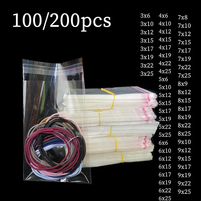 100/200 transparent self-adhesive bags, OPP plastic bags, sealable dried fruit gifts, storage bags for food and candy storage