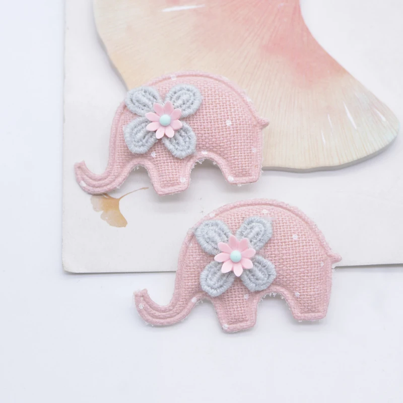 10Pcs 50*30mm Padded Elephant with Resin Flower Appliques for Clothes Hat Leggings Patches DIY Headwear Hair Clips Accessories