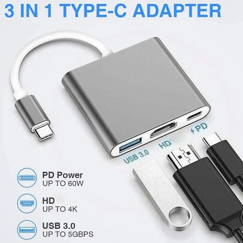 3 In 1 USB C Multi-function Hub Type C To HD Adapter With USB 3.0 Extension Cable For PC Laptop Macbook For Samsung OTG Adapter image 3