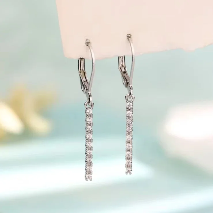 

PONYKISS 925 Sterling Silver Zircon Strip Tassels Hoop Earring for Women Trendy Geometric Fine Jewelry Minimalist Accessories