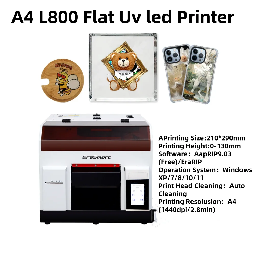 A4 L800 UV DTF Printer Self-cleaning Sticker T-shirt Phone Case Printer for Metal Glass Wood Plastic Leather Printing Machine