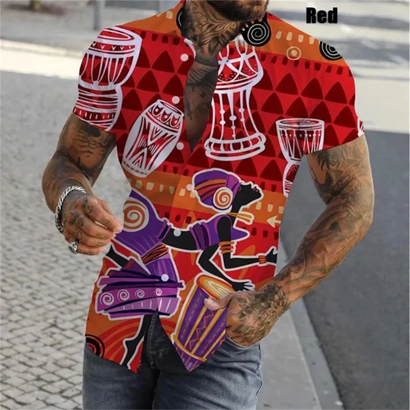 New Fashion 3D Africa Dashiki Shirts Men Summer Fashion Short Sleeve Shirt Slim-Fit Button Up Casual Shirts Male Comfortable Top