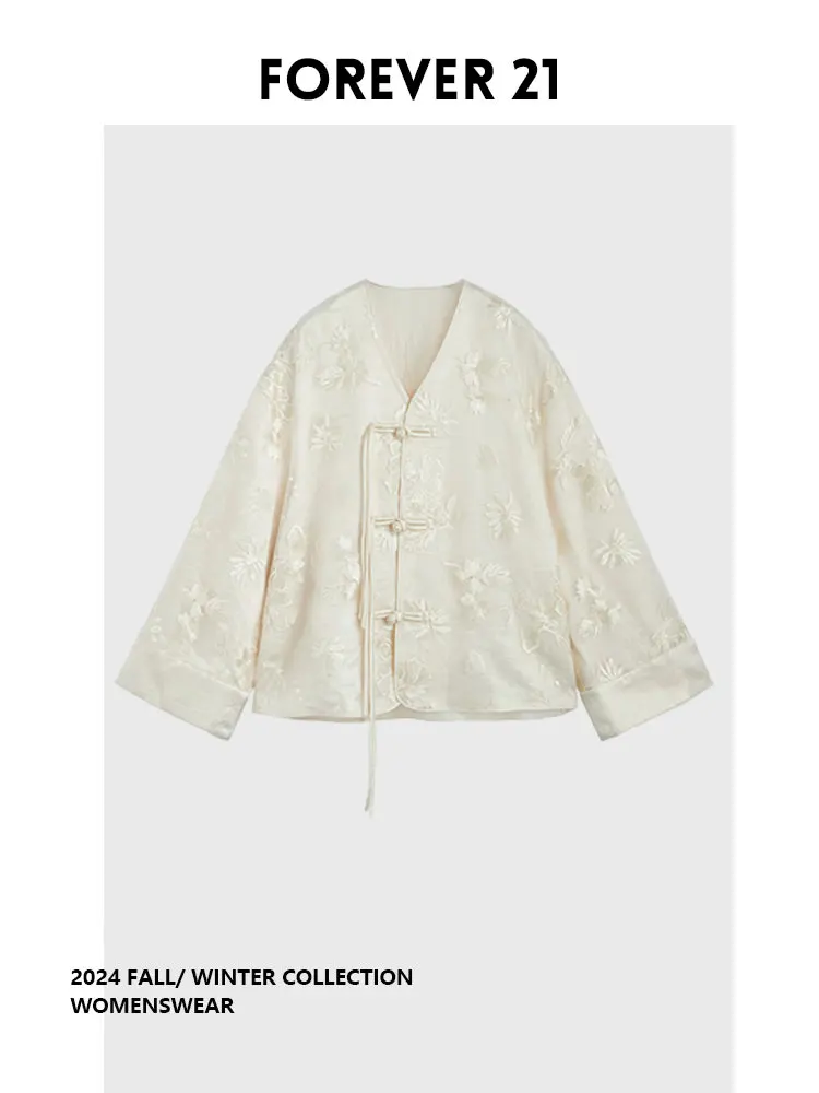 

Forever 2 Chinese Sle Embroidered Fringed Button V-Ne Jaet Women's Coat Long Sve Autumn Season Commute Faion