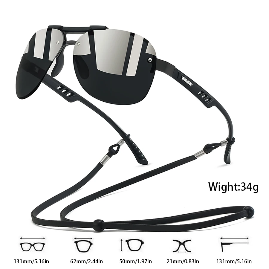 نظارات شمسية كلاسيكية متدرجة كبيرة الحجم مع سلسلة للرجال والنساء في الهواء الطلق للقيادة والصيد وتسلق الجبال نظارات أمان