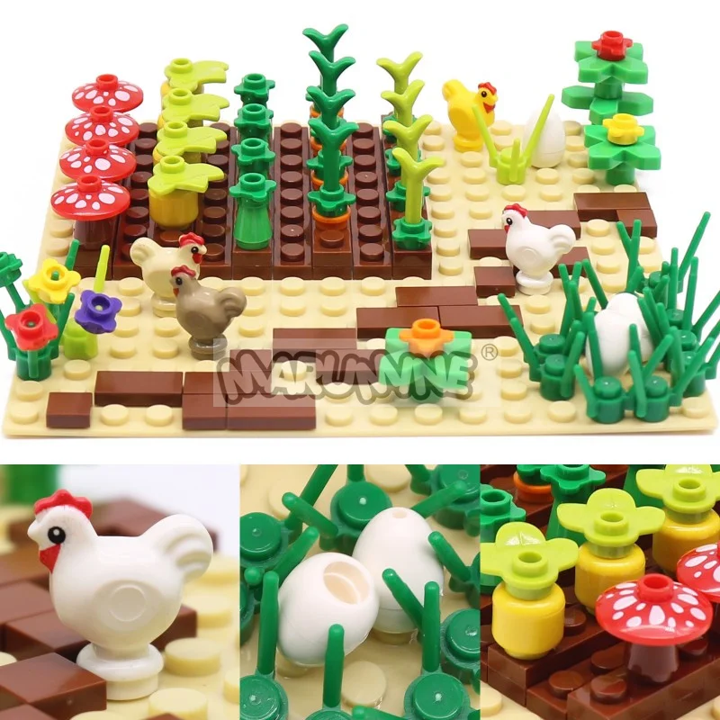 Marumine Farm Animals Building Blocks Set 48-109PCS DIY MOC Bricks with 16x16 Baseplate Rabbit Pumpkin Chicken Construction Kit