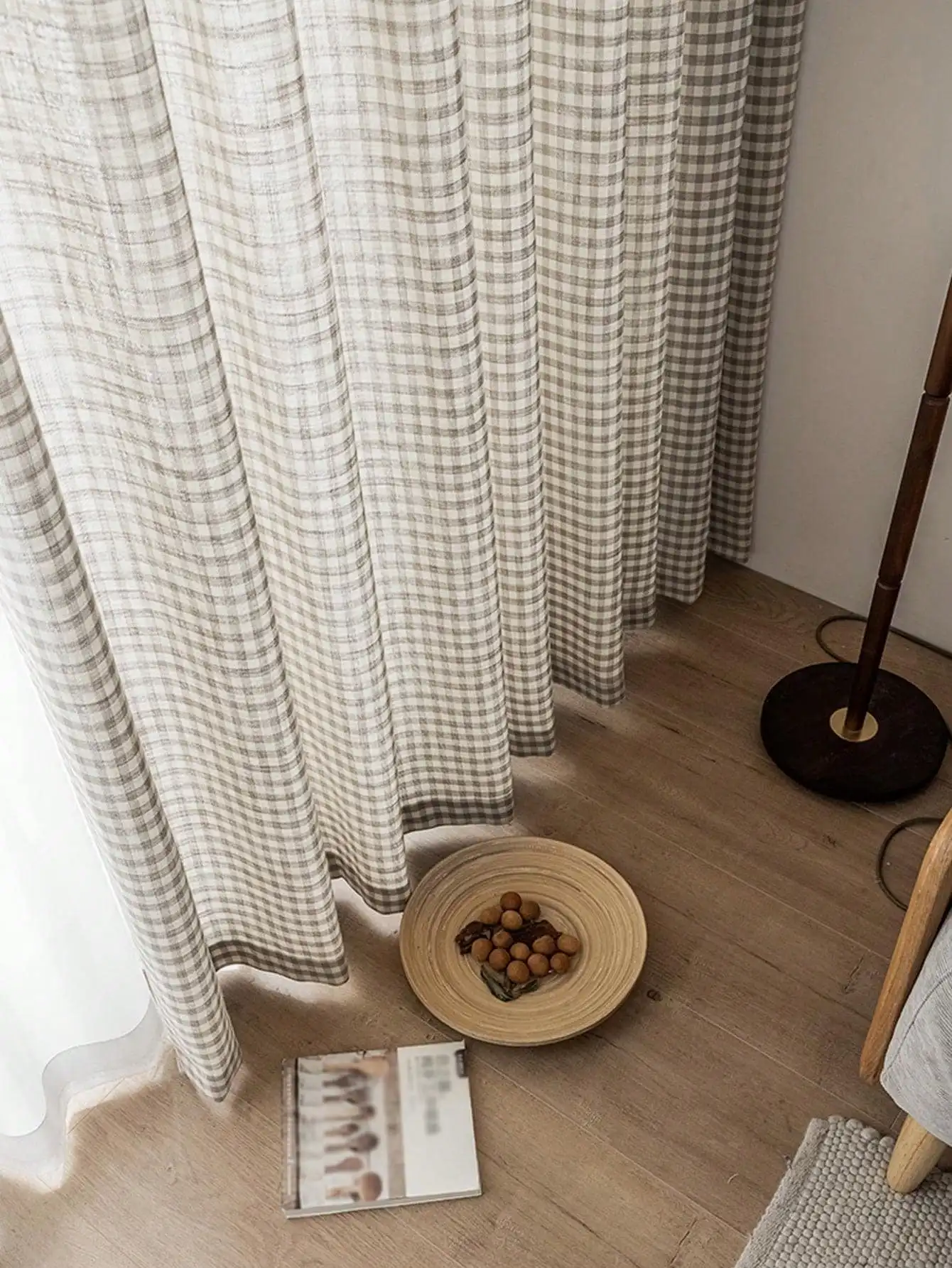 BUYNOW 1PC Korean-style Color-woven Checkered Curtains Simple Retro Coffee Checkered Half Curtains Living Room Bedroom Decor