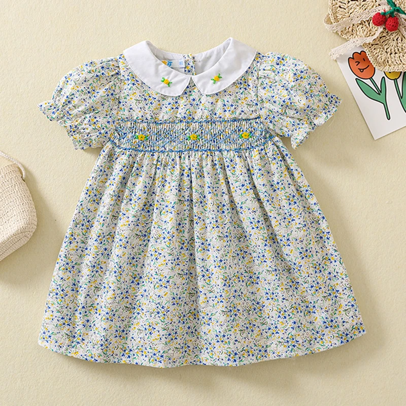 Summer Kids Baby Girls Short Sleeve Sweet Printing Dress Pastoral Style Kids Baby Girls Princess Children Clothes Dress