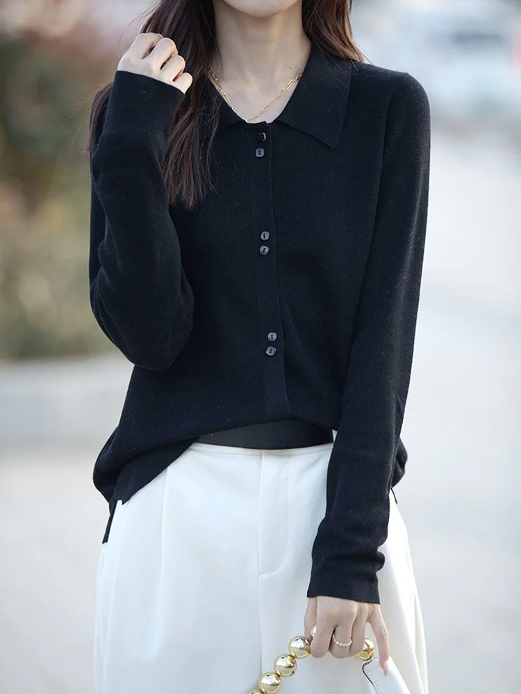 

Spring Autumn Collar Camere Knitted Long Sve Loose Women's Sweater Outerwear Thin Cardigan Regular Fit Commute Sle