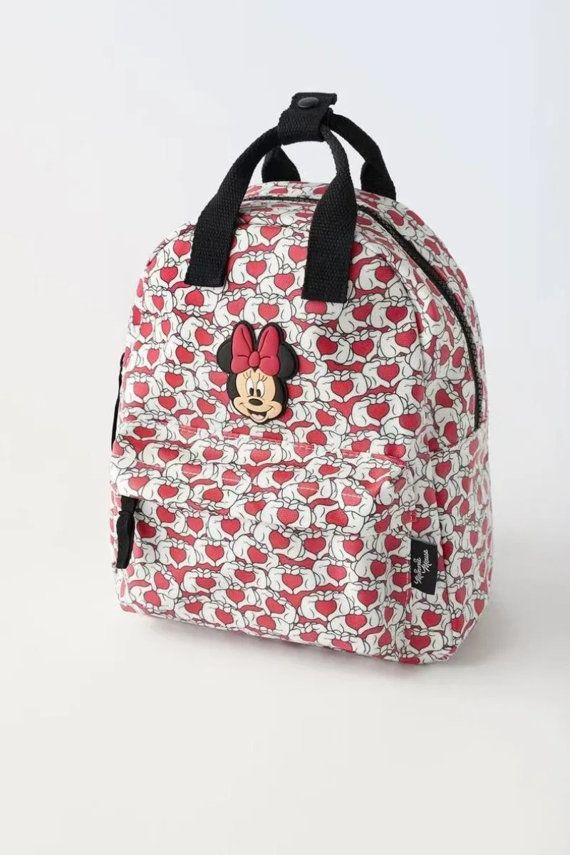 Disney 2025 New Cute Minnie Children\'s Backpack Girls Cartoon Print Large Capacity Book Storage Kindergarten Baby School Bag