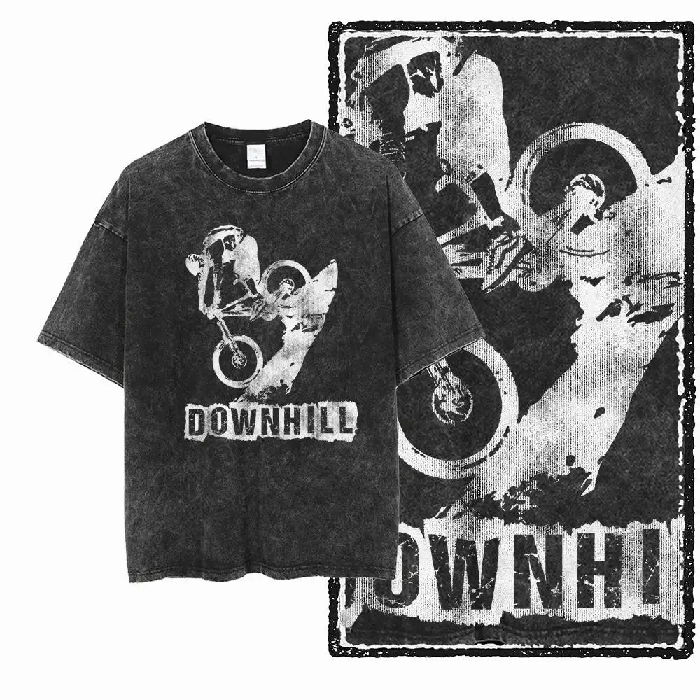 Cool Graphic t-shirt Mountain Biking T-Shirt Washed Distressed Men's Trail Rider Off-Road Bike Graphic Cotton Tee Shirt