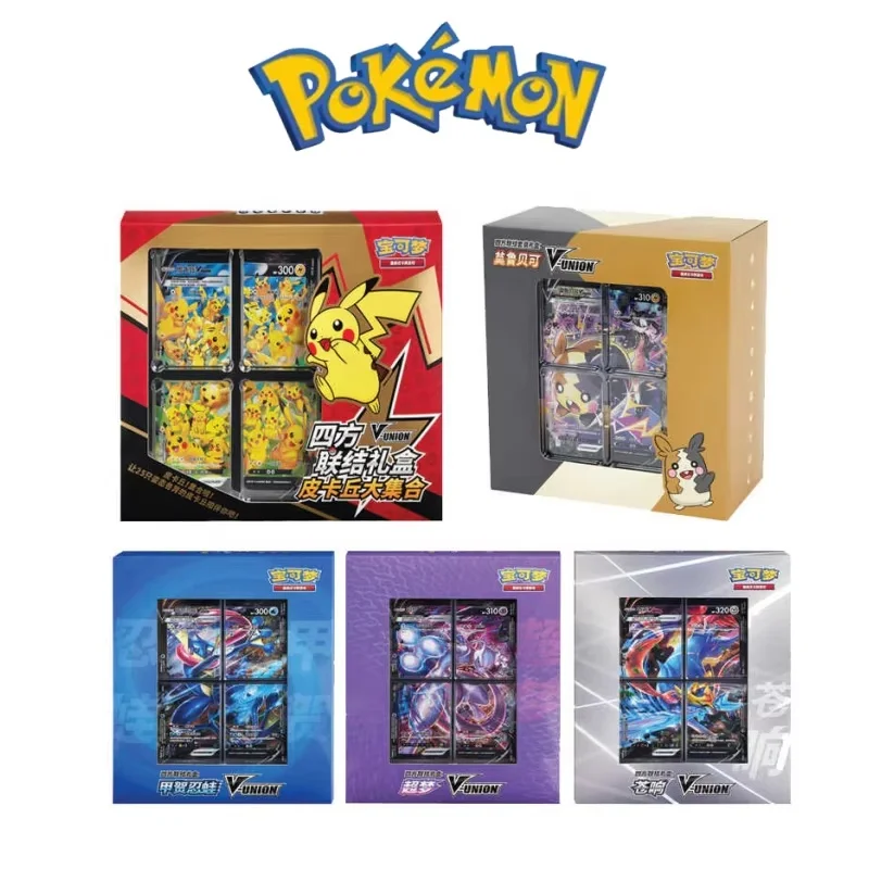 2025-new-hot-sales-original-pokemon-ptcg-card-quartet-coupling-v-union-gifts-boxes-pikachu-big-gather-moru-baker-mew-two-ptcg