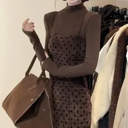 Women Vintage Polka Dot Print Sling Bodycon Elegant Dresses Autumn Winter Fashion Sexy Sleeveless Ruched Club Mini Dress Vestido