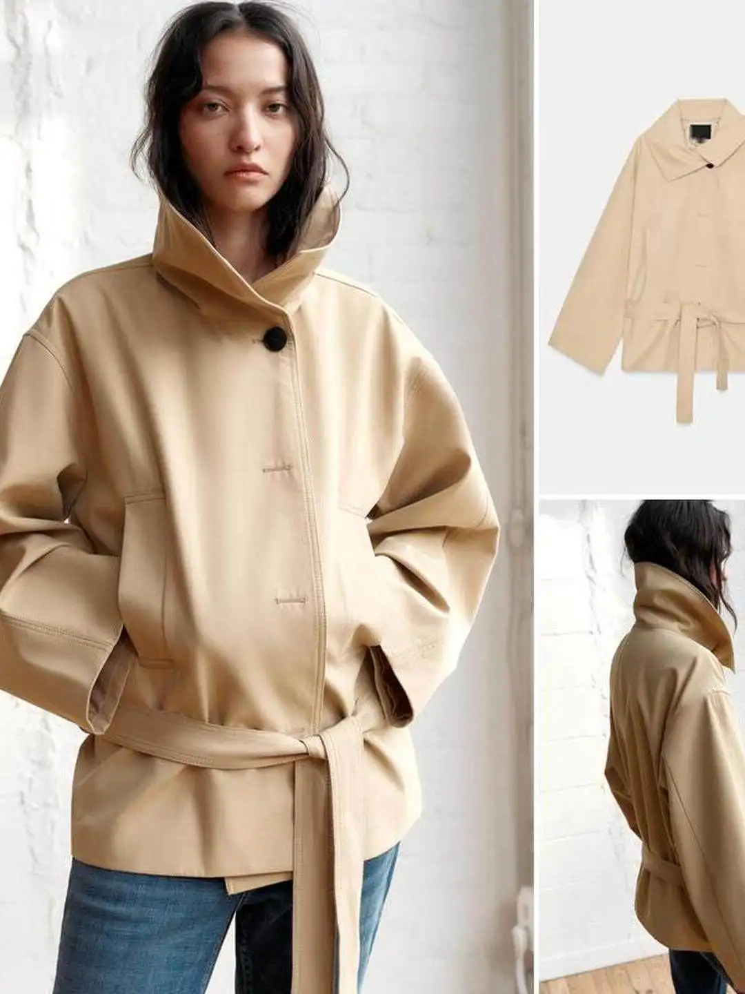 Summer Short Shoulder Drape Long Sleeve Collar Decorative Belt  Knot Coat Polyester Fiber Women's Fashion Bright Sur...