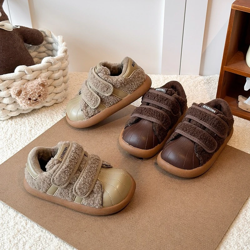 Fashion Children's Warm Sports Shoes 2025 Soft Bottom Girls Winter Causal Shoes School Furry Non-slip Kids Plush Shoes Hook Loop