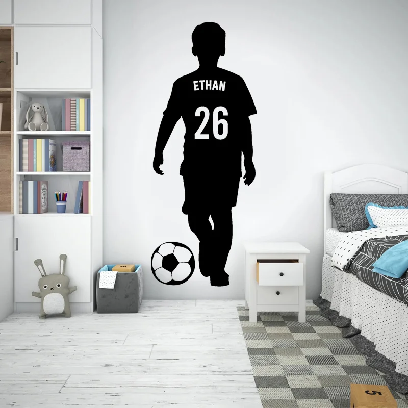 Custom Name Football Wall Sticker Athlete Boys Room Sports Football Custom Name & Number Football Vinyl Decal Personalized Mural