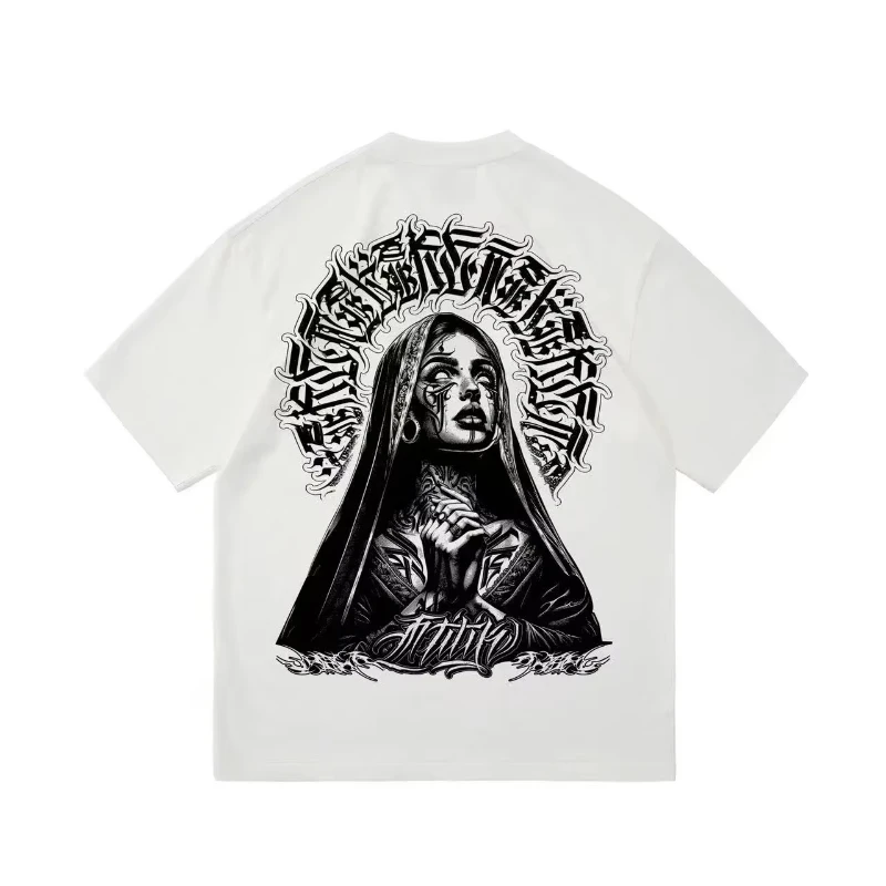 Camiseta de Algodón con Diseño de Tatuaje de Moda, Estilo Manga, Callejero de la Costa Oeste, Chicano, con Letras de Flores y Dibujos Animados, Diseño Unisex para Verano