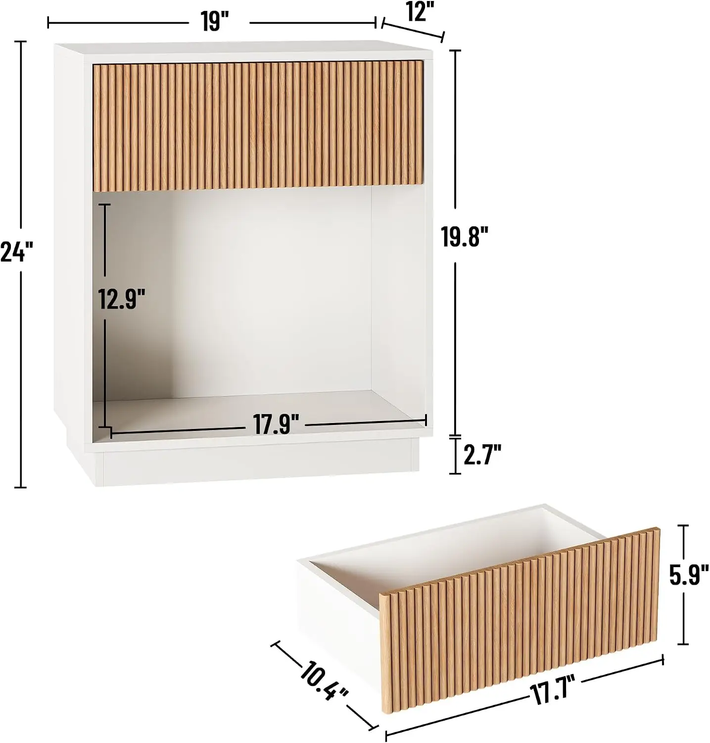 Fluted Nightstands Set Of 2 Modern Bedside Table With Drawer And Storage Shelf Wood End Table Mid Century Night Stands For Bedroom Living Room Sofa Couch Office White Oak