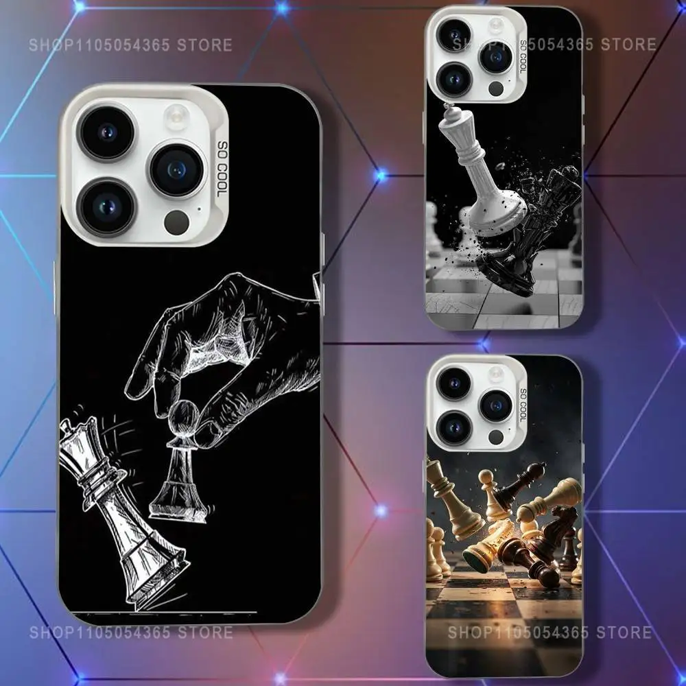 

Art Chess Phone Case For iPhone 16,15,14,13,12,11,Pro,XS,Max,Plus,Mini,SE White Candy Matte Shockproof Cover