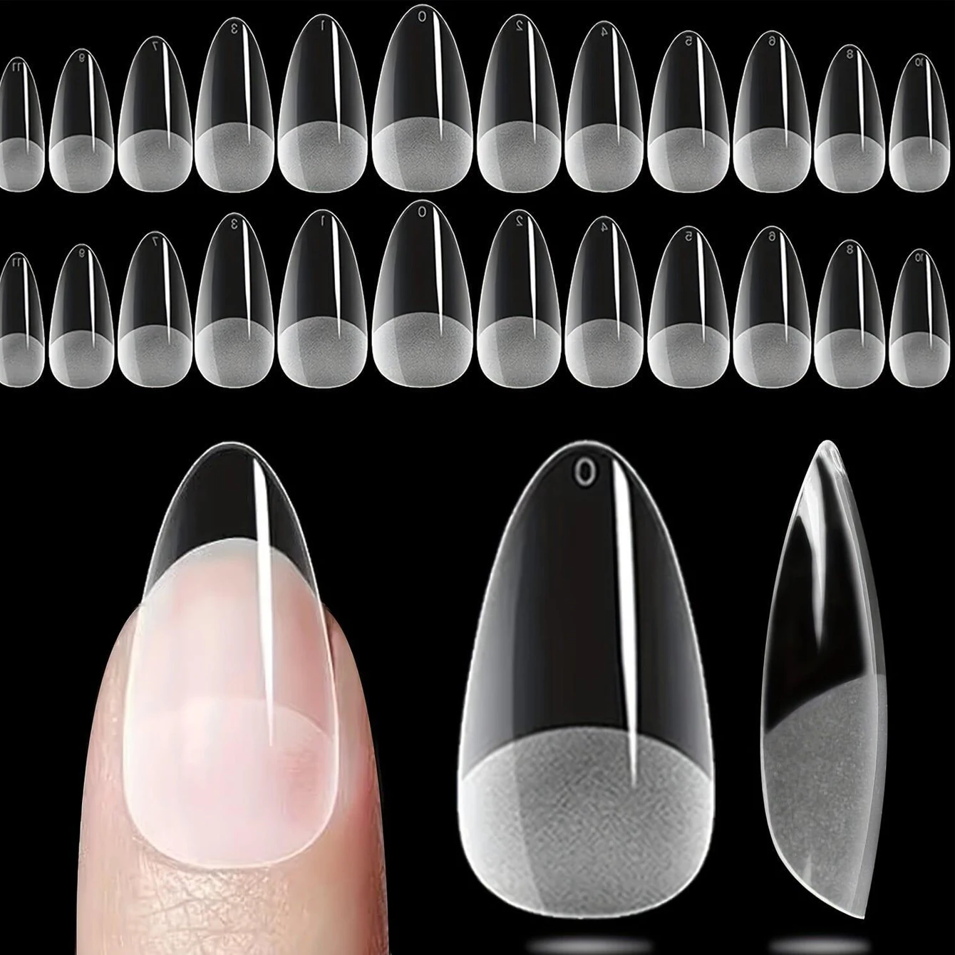 120PCS-Prego de almendra transparente semiesmerilado, simple y elegante, juego de arte de uñas blanqueador con uñas postizas extraíbles para festivales