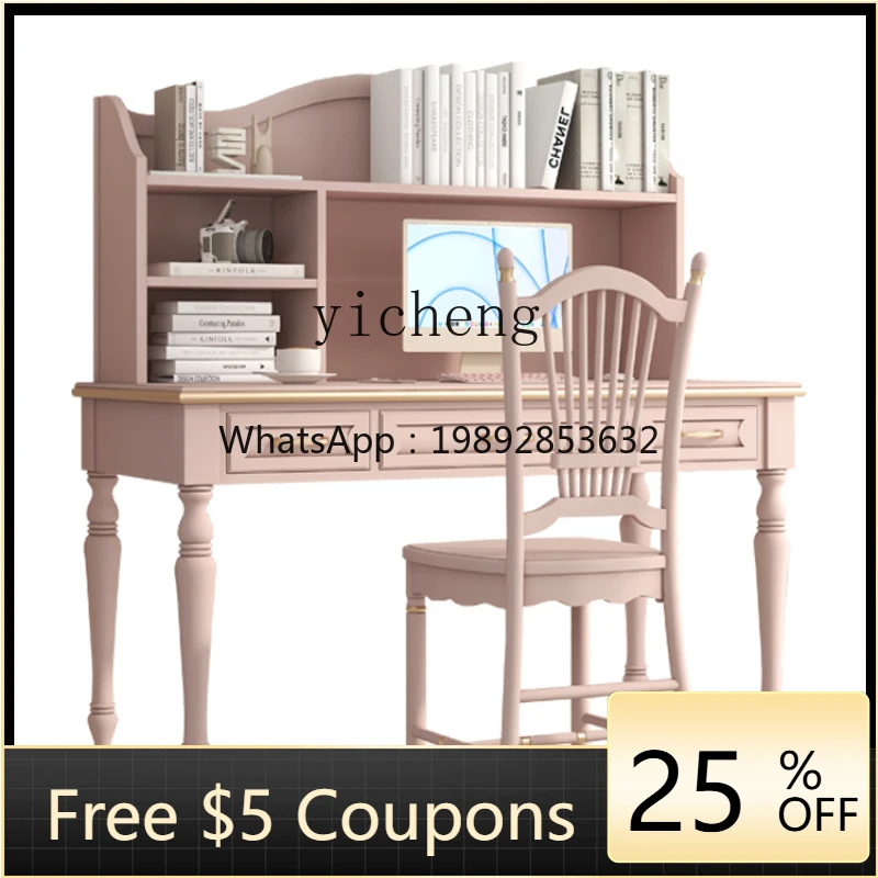 

ZZk Light Luxury Computer Desk Chair Combination Ins Pink Writing Desk Desk with Bookshelf