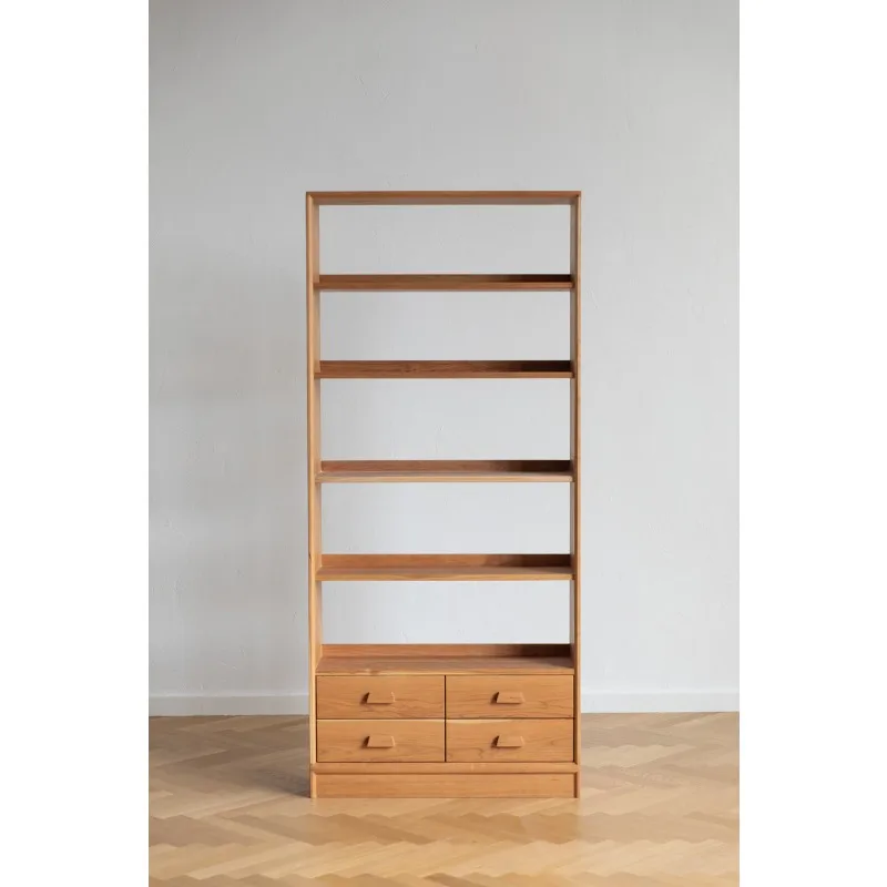 Libreria nordica combinata in legno massello, mensola da pavimento in legno di ciliegio, libreria moderna e semplice da parete