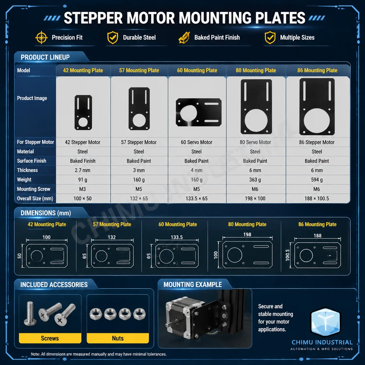 【CHIMU INDUSTRIAL】 for NEMA 34 NEMA 23 Stepper Motor Mounting Plate Straight Bracket 180 Degree Fixed