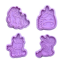 4Pcs/set Unicorn Cookie Cutters Plastic 3D Cartoon Shape Pressable Biscuit Mold Pastry Embossing Biscuit Baking Tools