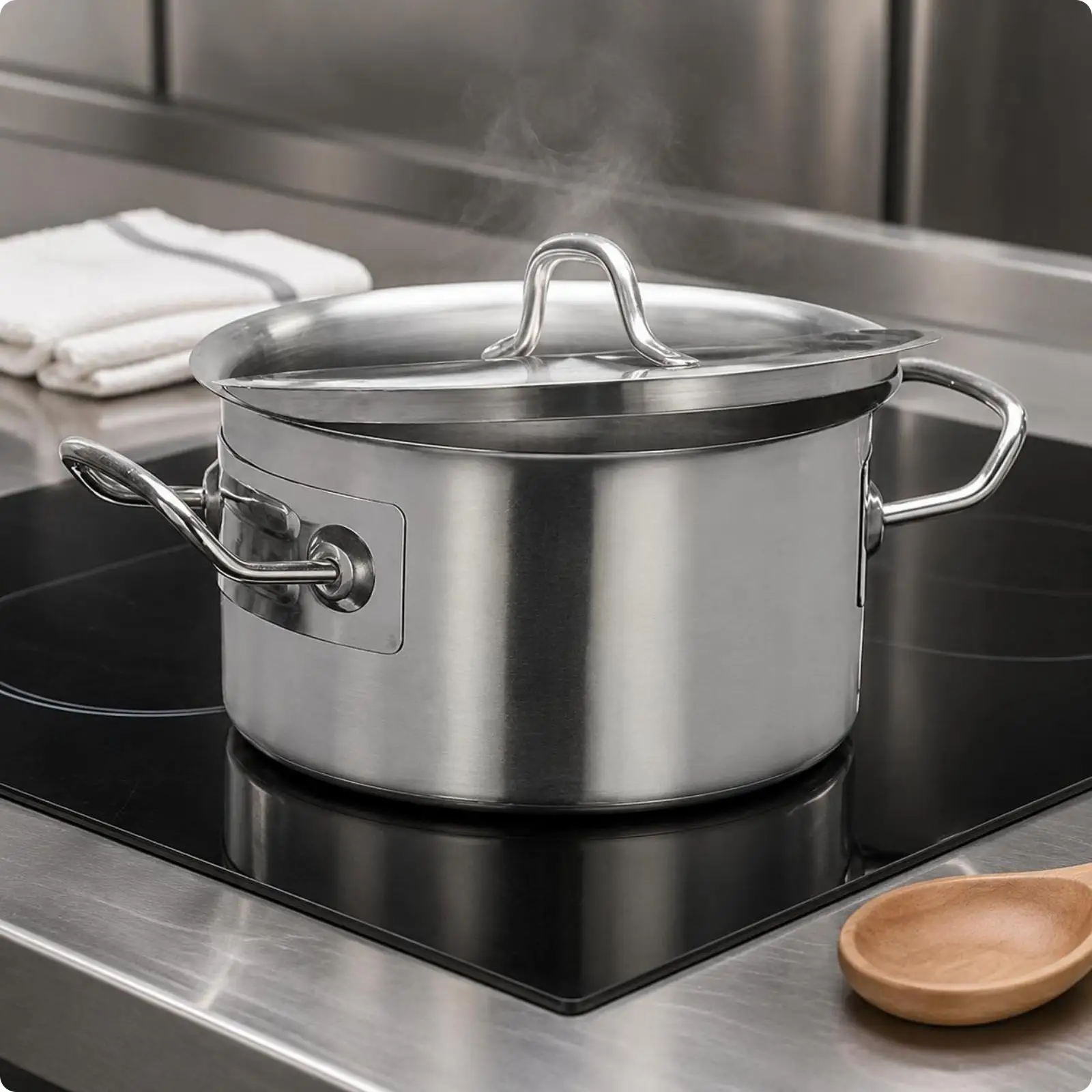Wide Body Stainless Steel Cooking Pot with Matching Lid for Slow Simmering and Boiling