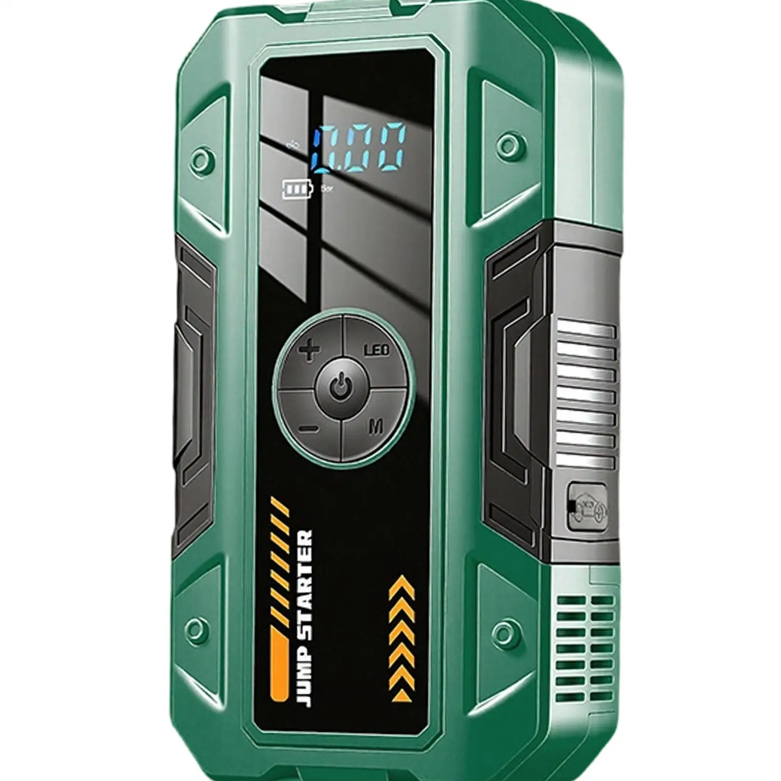 

Портативный автомобильный компрессор Jump Box с 3 режимами работы, цифровым дисплеем и функцией подзарядки для шин автомобилей, мотоциклов, велосипедов, а также для путешествий и поездок.
