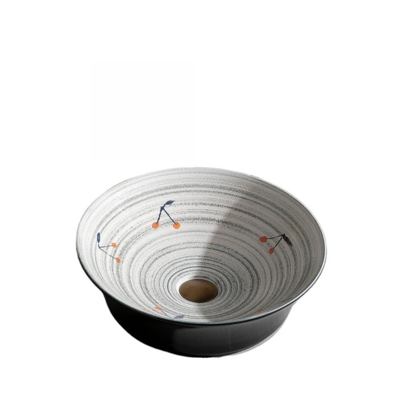 

Retro round table basin bathroom ceramic wash basin cherry pattern bathroom washbasin