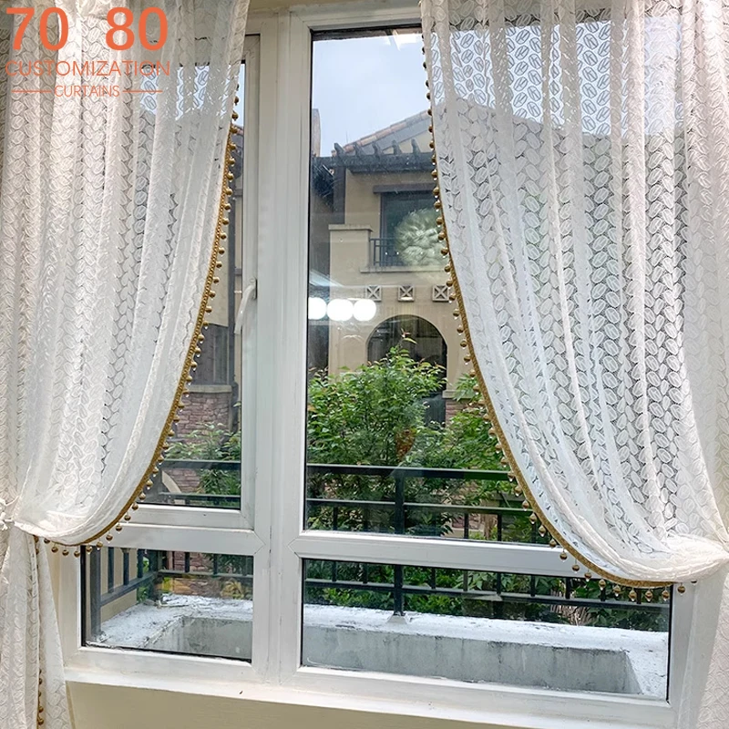 French Style Retro Jacquard White Screen Window Curtain Screen Curtains for Living Room Bedroom Window Landing Balcony Custom