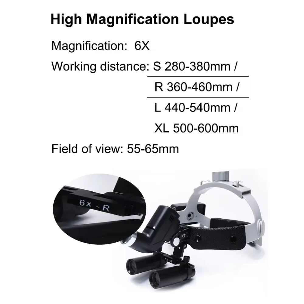 High Intensity 6X Magnification Loupe with Light Electric Power Source for Dental ENT & Pet Surgery Clinics Direct From Factory