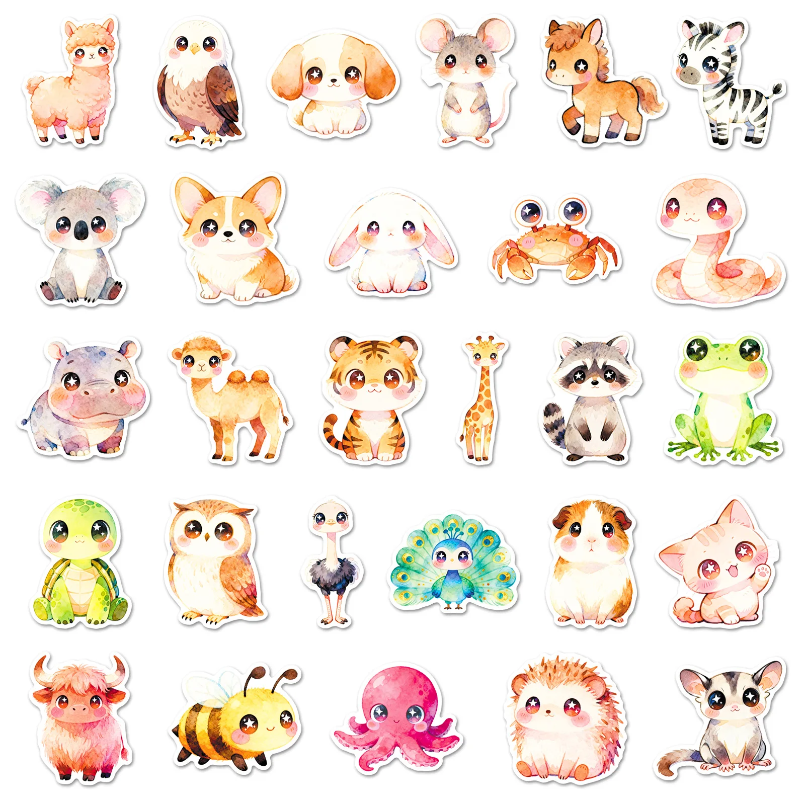 

50PCS Big Eyed Cartoon Animal Sticker Cute Pet Girly Heart DIY Decorable Water Cup Guitar Skateboard Waterproof Sticker Kids Toy