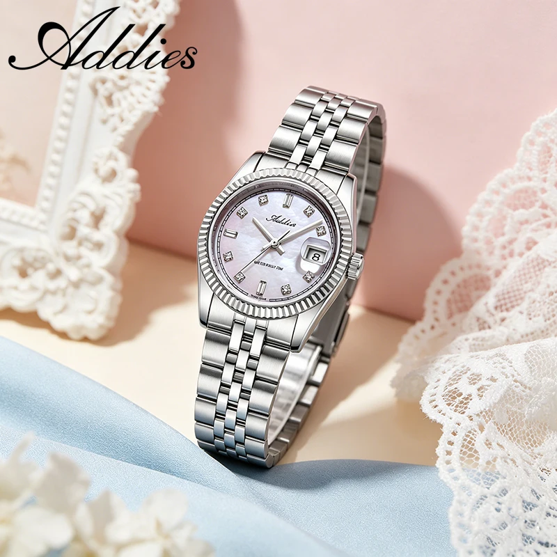 ADDIES New Luxury Ladies Watches Japan 585 Quartz Stainless Steel 5Bar Waterproof Outdoor Sport Diving Wristwatch for Women New