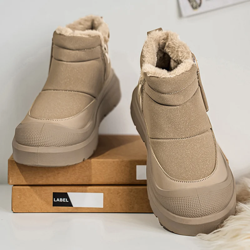 الشتاء في الهواء الطلق الأحذية القطنية للرجال أفخم حذاء الثلج عالي الرقبة دافئ موضة اليدوية حذاء كاجوال مع الفراء مقاوم للماء عدم الانزلاق حذاء من الجلد