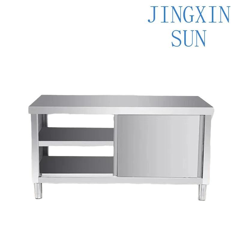 Commercial grade stainless steel double pass sliding door workbench