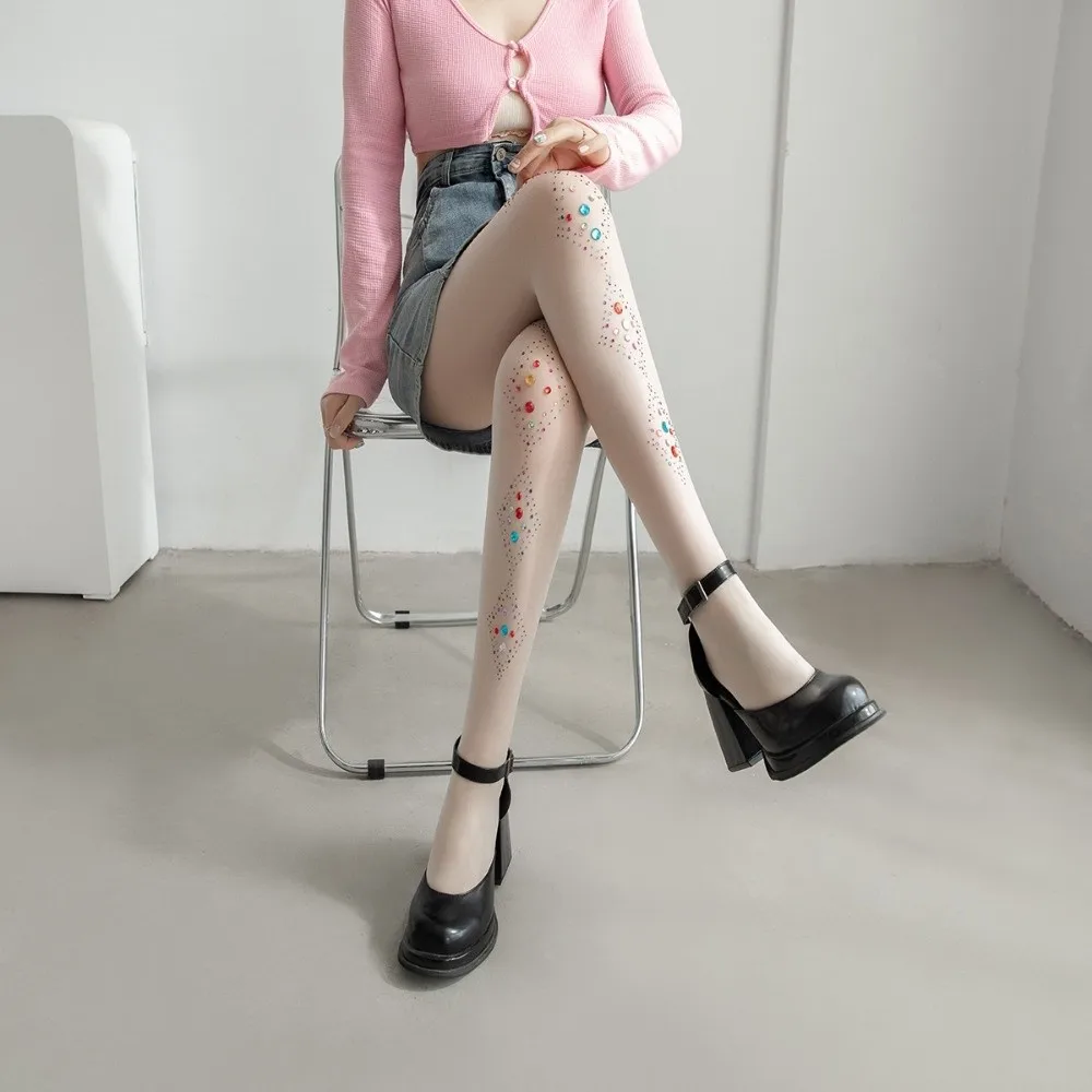 

Bling Hosiery Y2K Colorful Rhinestone Pantyhose Stretch Hot Girl Style Silk Stockings Dopamine Transparent Shiny Tights Dance
