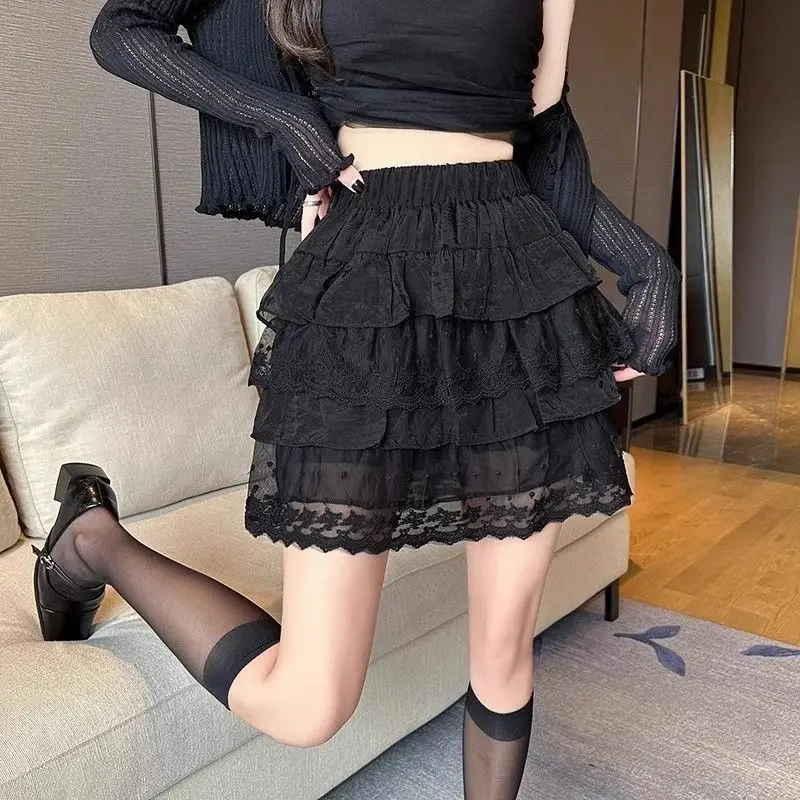 White / Black Mini Skirt Summer Fairycore Lace Layered Skirt Shorts Kawaii Korean Japanese Fashion Women Clothing Miniskirt 2024